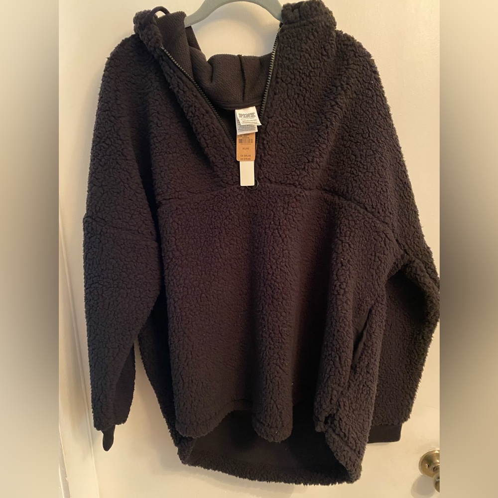 Victoria’s Secret Pink Women's Half Zip Pullover Sherpa Hoodie Black Size XL NWT